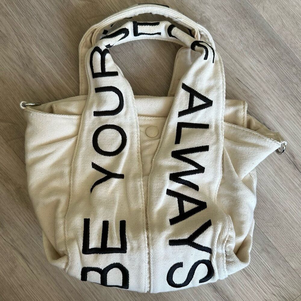 Zara Be You Always Embroidered Canvas Mini Tote Bag Crossbody Purse